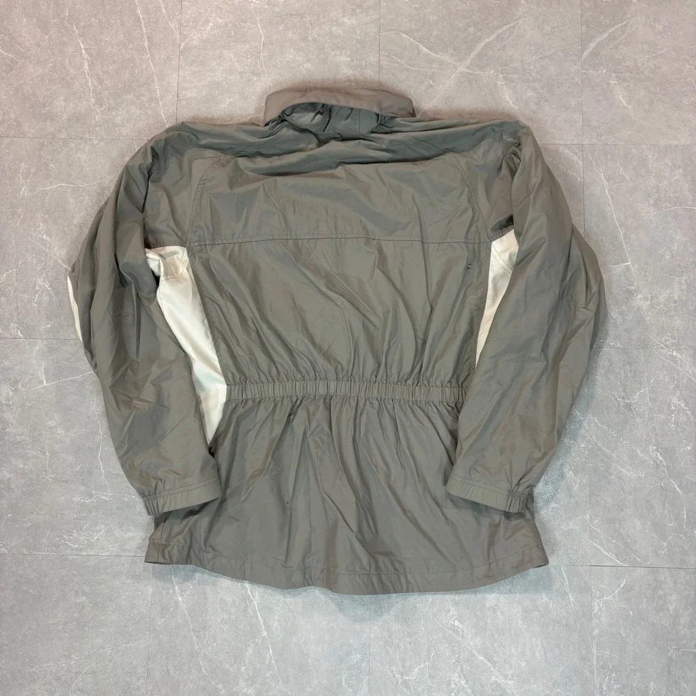 Nike Womens Grey White Full Zip Mock Neck Windbreaker Jacket L 3076